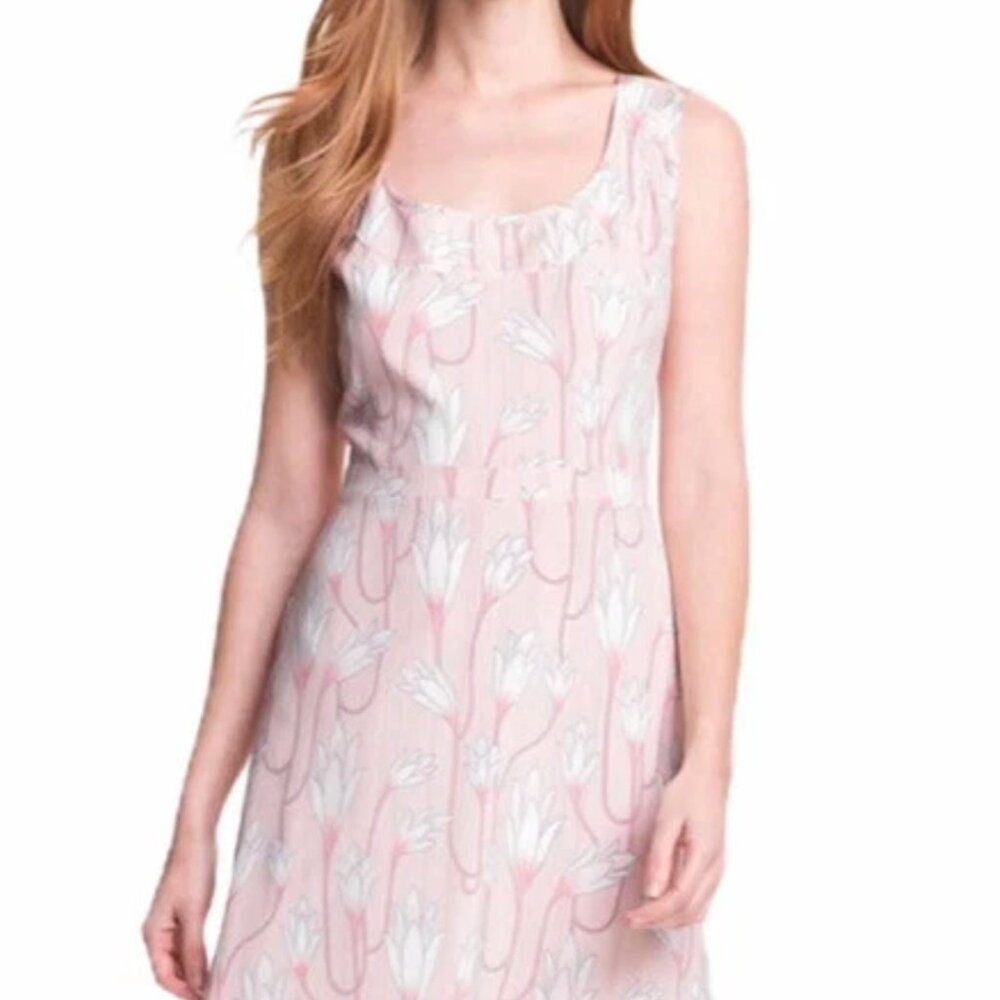 Tory Burch Jena Stretch Silk A-Line Pink Sleeveless Floral Dress Sz 8.